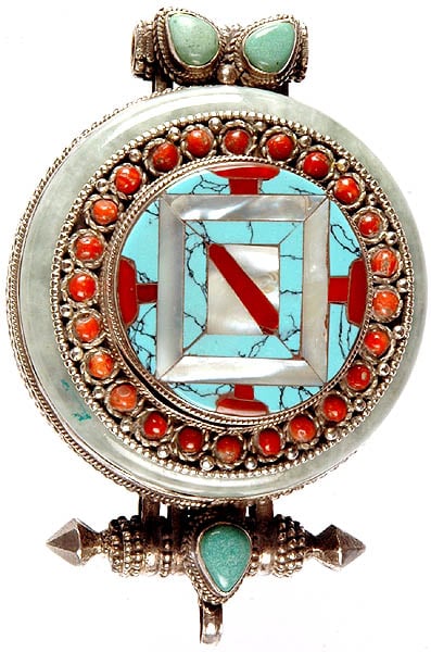 Tibetan Gau Box Gemstones Pendant (Jade, Coral, Turquoise and Shell)