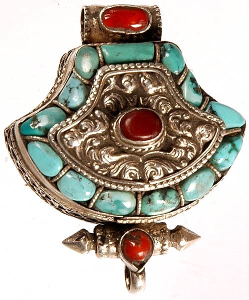 Tibetan Gau Box Pendant with Coral and Turquoise