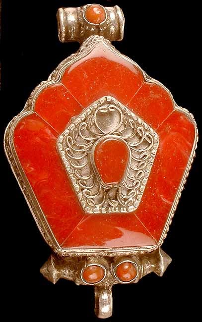 Tibetan Gau Box Pendant with Inlay Coral