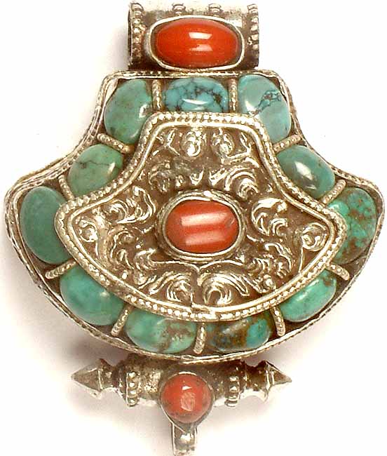 Tibetan Gau Box Pendant with Turquoise & Coral