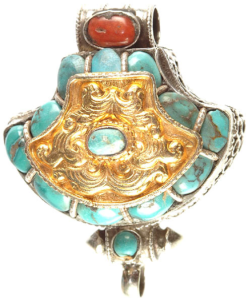 Tibetan Gau Box Pendant with Turquoise and Coral