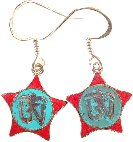 Tibetan Om (AUM) Inlay Earrings