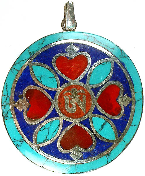 Tibetan Om Gemstone Inlay Pendant