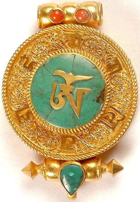 Tibetan Om Gold Plated Pendant with OM MANI PADME HUM