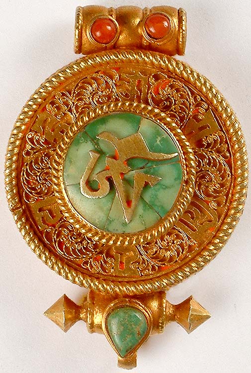 Tibetan Om Pendant with Filigree (Gold Plated Gau Box Pendant)