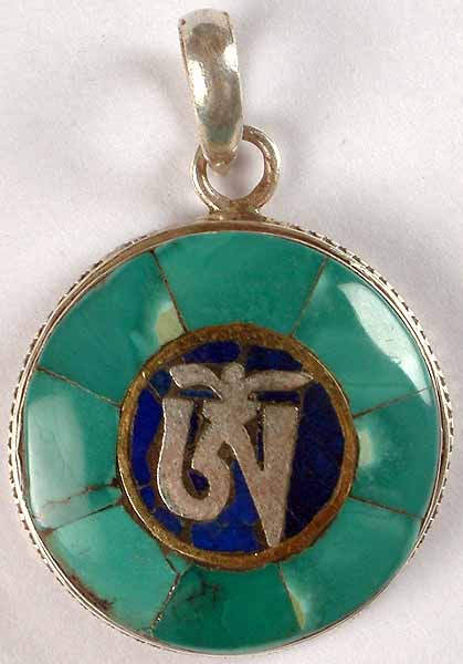 Tibetan Om Pendant (with Inlay Turquoise & Lapis Lazuli)