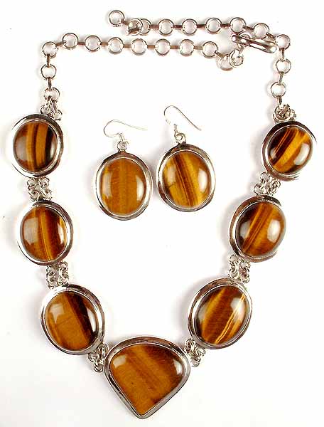 Tiger Eye Necklace and Earrings Set