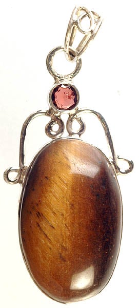 Tiger Eye Oval Pendant with Garnet