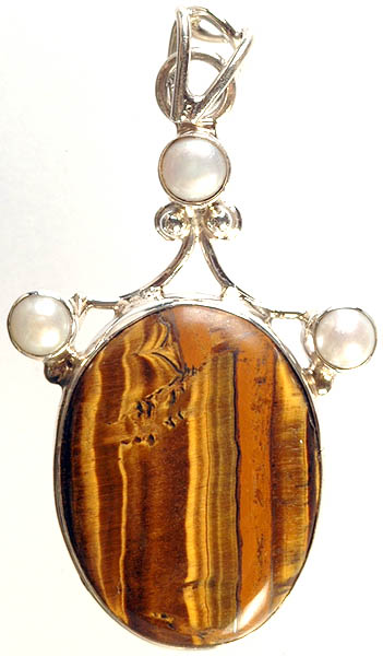 Tiger Eye Oval Pendant with Pearl