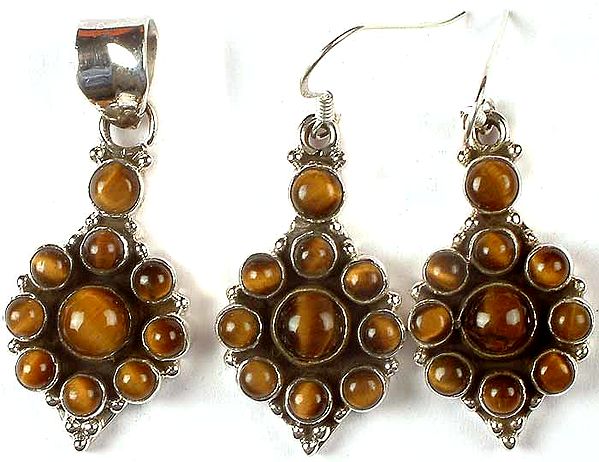Tiger Eye Pendant With Matching Earrings