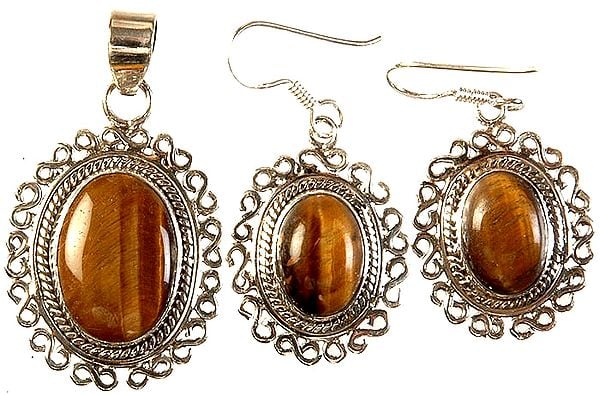Tiger Eye Pendant with Matching Earrings