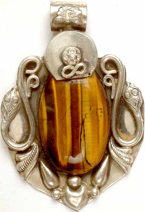 Tiger Eye Pendant with Serpents