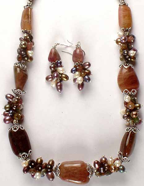 Tourmaline & Pearl Necklace with Matching Earrings