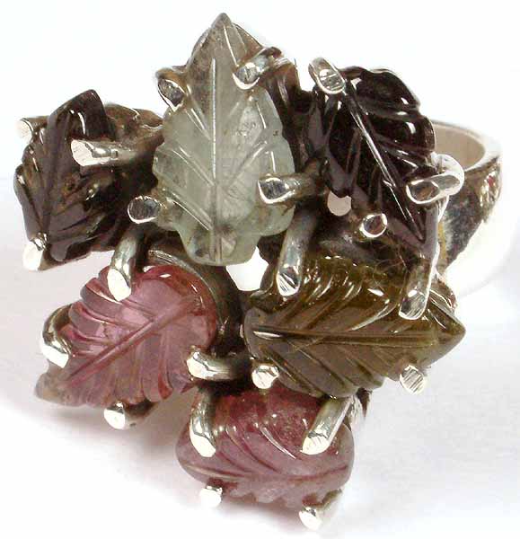 Tourmaline Carved Leaves Ring