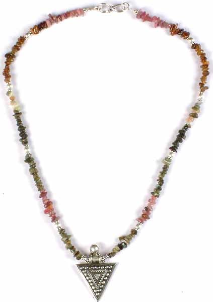 Tourmaline Chip Necklace with Granulated Pendant
