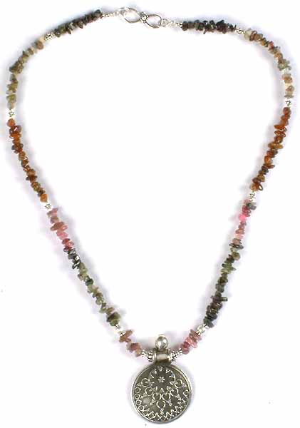 Tourmaline Chip Necklace with Granulated Pendant