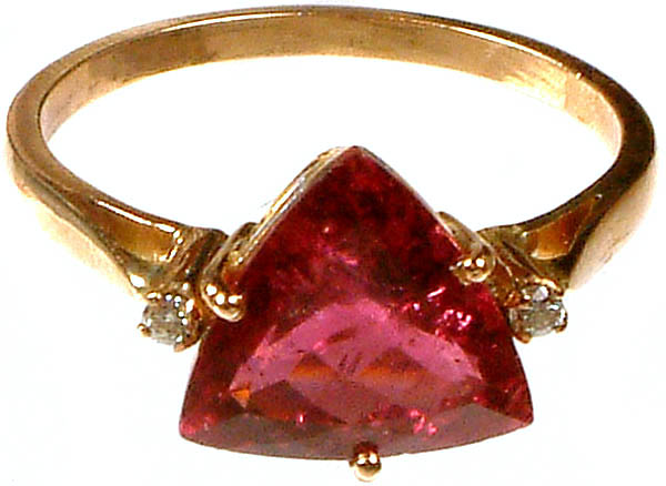 Triangular Pink Tourmaline Ring with Diamonds
