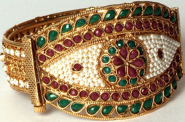 Tri-Color Polki Bangle with Screw Clasp and Cut Glass