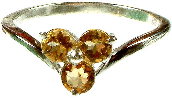 Triple Citrine Faceted Ring