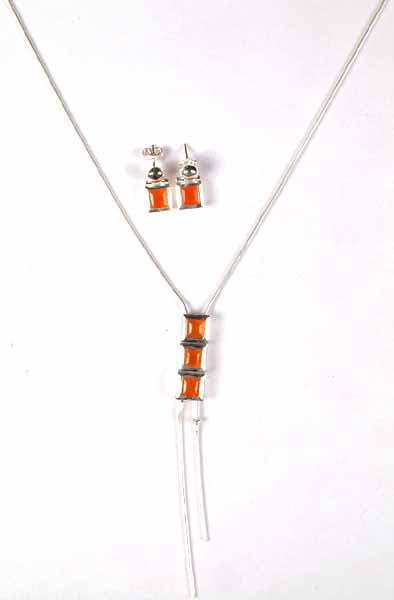 Triple Faceted Carnelian Necklace with Matching Earrings