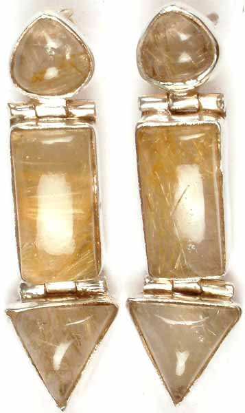 Triple Golden Rutile Post Earrings