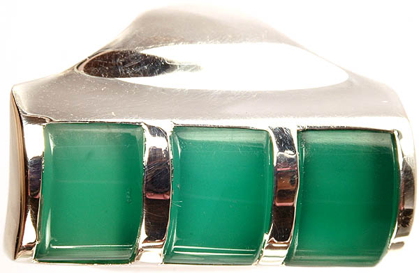 Triple Green Enamel Finger Ring