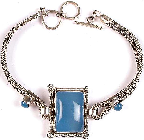 Triple Stone Blue Chalcedony Bracelet