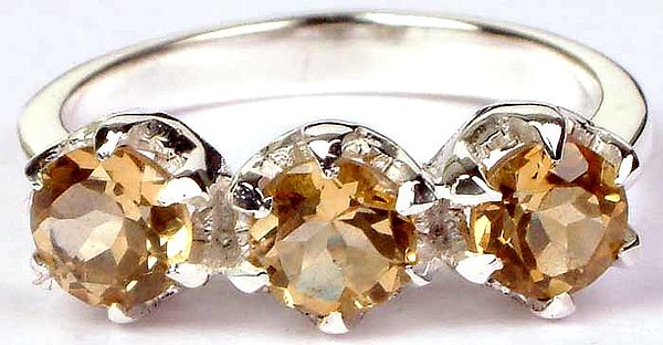 Triple Stone Faceted Citrine Ring
