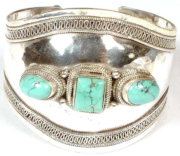 Triple Turquoise Cuff Bracelet with Filigree