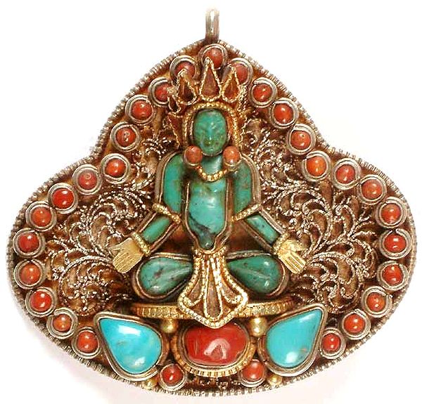 Turquoise and Coral White Tara Pendant Cum Brooch