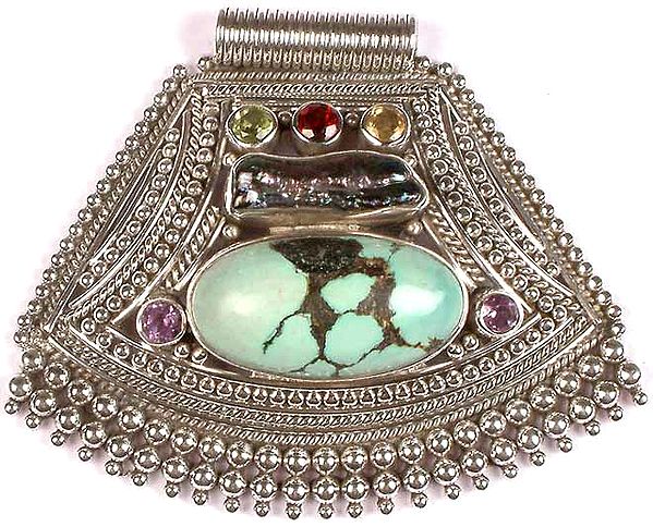 Turquoise & Pearl Designer Pendant with Gemstones