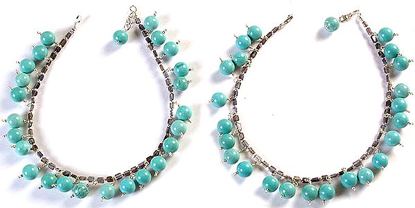 Turquoise and Iolite Anklets (Price Per Pair)