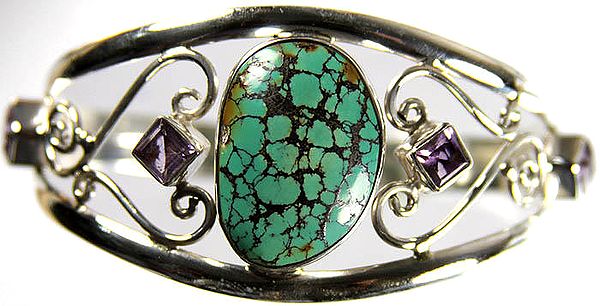 Spider's Web Turquoise and Amethyst Bracelet