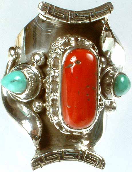 Turquoise and  Coral Ring