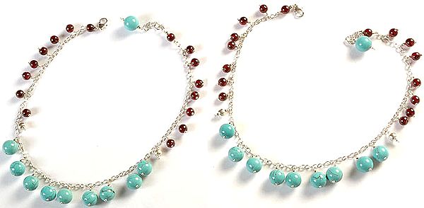 Turquoise and Garnet Anklets (Price Per Pair)