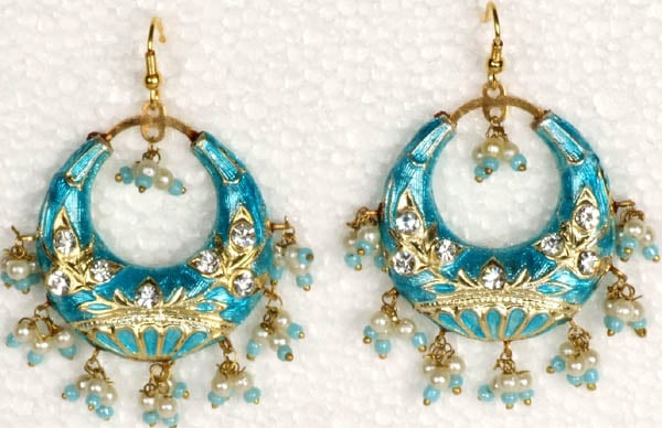 Turquoise and Golden Meenakari Cradle Earrings