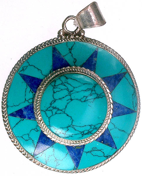 Turquoise and Lapis Lazuli Parquetry Pendant