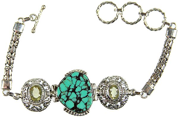 Spider's Web Turquoise Bracelet with Faceted Peridot