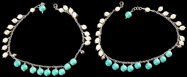 Turquoise and Pearl Anklets (Price Per Pair)