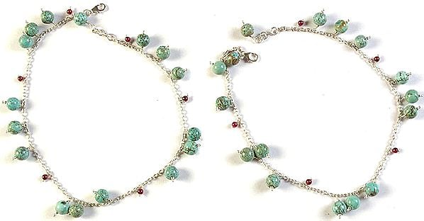 Turquoise Ball Anklets (Price Per Pair)