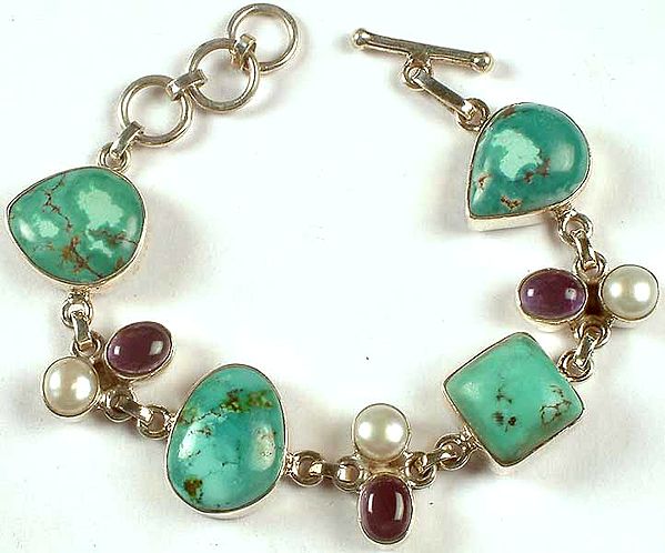 Turquoise Bracelet with Amethyst & Pearl