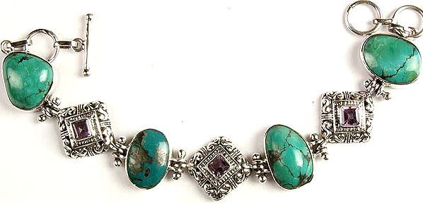 Turquoise Bracelet with Faceted Amethyst