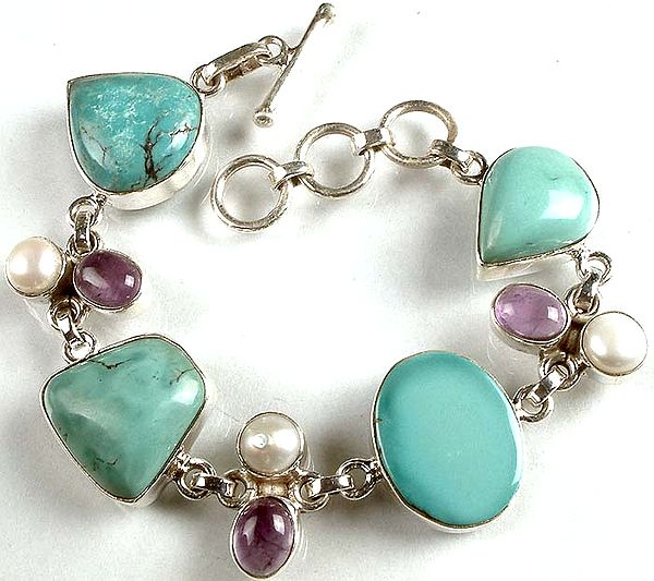 Turquoise Bracelet with Pearl and Amethyst