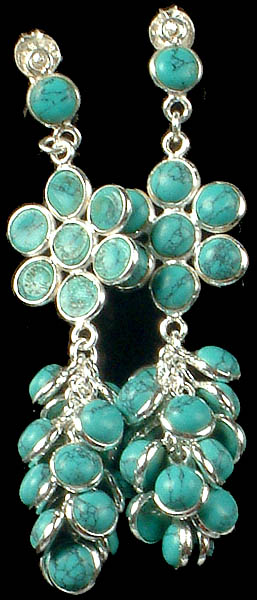 Turquoise Bunch Earrings with Flower