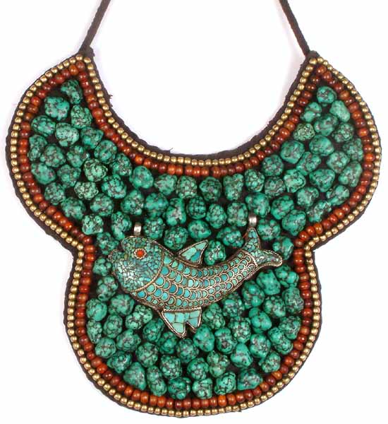 Turquoise Choker with Auspicious Fish