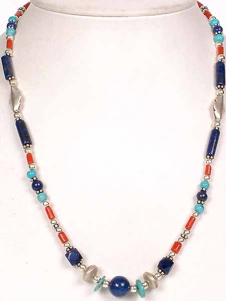 Turquoise, Coral & Lapis Lazuli Necklace