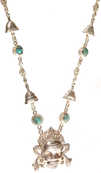 Turquoise Crowned Skull Necklace with Dorje Bell