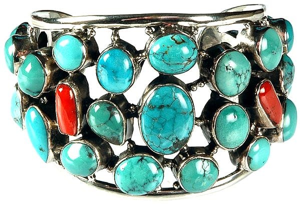 Turquoise Cuff Bangle with Coral