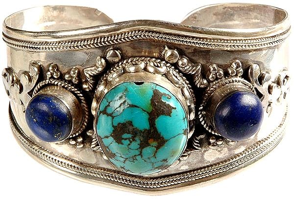 Turquoise Cuff Bracelet with Twin Lapis Lazuli