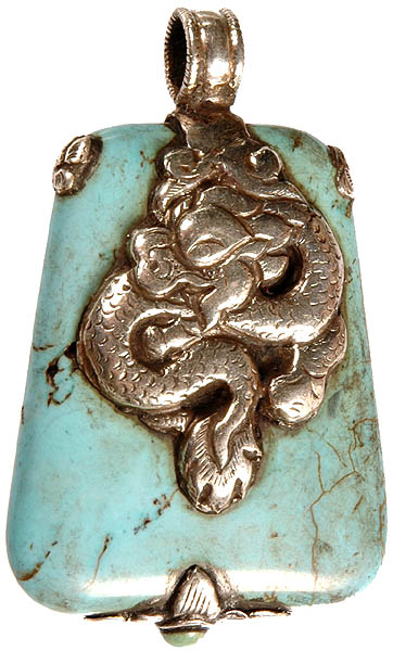 Turquoise Double-sided Pendant of Swan and Dragon at Front